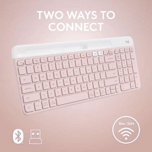 Logitech K585 Multi-Device Slim Wireless Keyboard with Built-in Cradle for Laptop, Tablet, Smartphone, Rose
