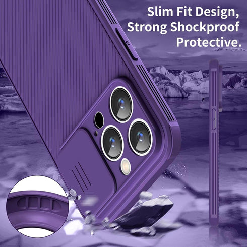 iPhone 13 Pro Max Case - Slim Magnetic Cover with Slide Lens, MagSafe Compatible, 6.7" Purple for iPhone 13 Pro Max.