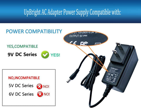 UpBright 9V AC/DC Adapter Replacement For Arachnid Bullshooter Dartboard Pro 300 450 650 670 750 800 6000 E300 E450 E670 E750 E800 ARA E650ARA E520H EDB100 EDB400 CMX 1000 3000 5000 D9800 Power Supply