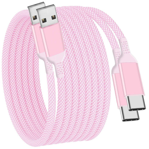 USB C Cable 15FT 2Pack, Extra Long USB-A to USB-C Braided Fast Charger Cord for iPhone 15, Samsung Galaxy, Pink