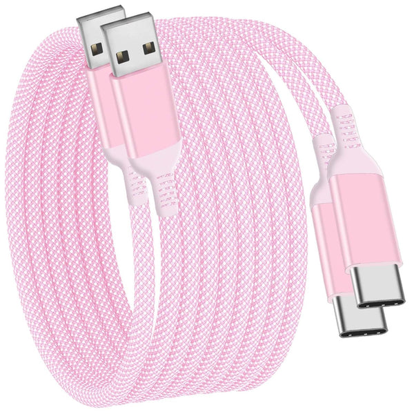 USB C Cable 15FT 2Pack, Extra Long USB-A to USB-C Braided Fast Charger Cord for iPhone 15, Samsung Galaxy, Pink