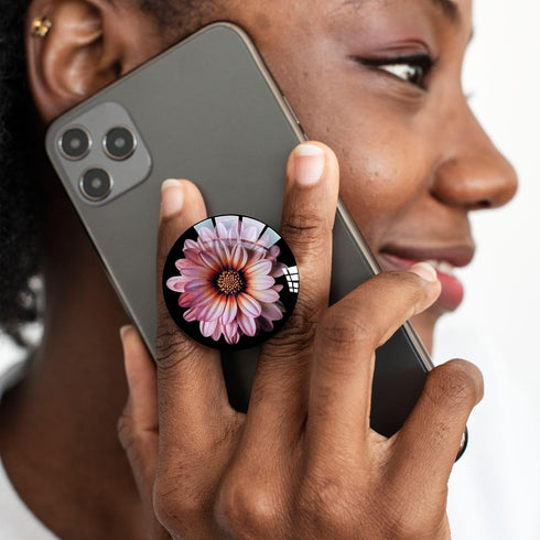 Translucent Clear Phone Grip with Expanding Kickstand, Pink Daisy Flower Design for Smartphones