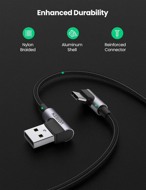UGREEN USB to USB C Cable, 90 Degree Fast Charging Cord Compatible with iPhone 15/15 Plus/15 Pro/15 Pro Max/Samsung