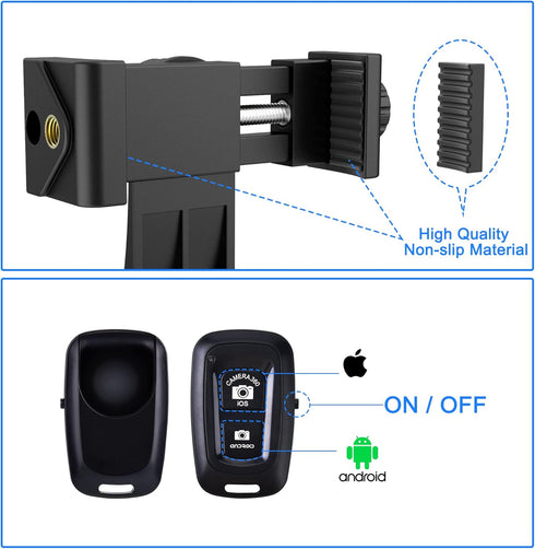 Universal Phone Tripod Mount Adapter - Wireless Camera Remote, Cell Phone Holder with Adjustable Clamp for Selfie Stick