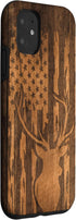 iPhone 11 Case - Deer Buck with Flag on Wood-like Background