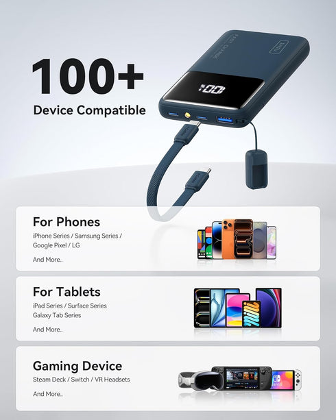 INIU 45W 10000mAh Pack 17 16 15 14 S26, Portable Charger, Compact Fast Charging Power Bank, USB C Battery with Cable
