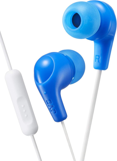JVC Gumy Plus Earbuds, Blue with Mic and Remote, Silicone Ear Pieces for Connected Devices