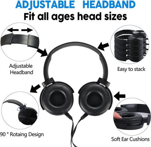 5-Pack,Durable 3.5mm Bulk Kids Headphones for School Classroom Wired On-Ear Plug for Kids,Students,Computer,Kindle