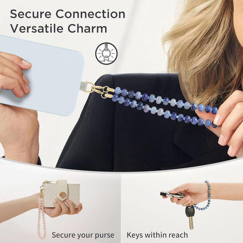 Handmade Natural Stone Phone Charm - Beaded Wrist Strap with Tether Tab