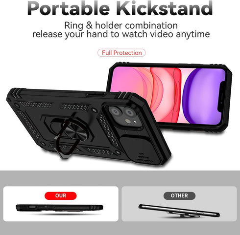 iPhone 11 Case, Black - Military Grade, 16ft Drop Tested, with Screen Protectors, Camera Cover & Magnetic Kickstand.