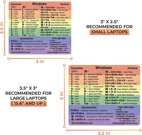 SYNERLOGIC Windows + Word/Excel Quick Reference Guide Keyboard Shortcut Stickers, No-Residue Vinyl (Rainbow)