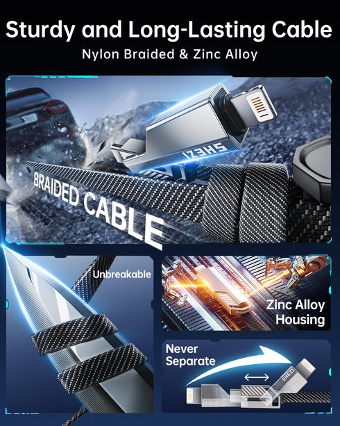 One is Enough 4In1 USB C to Lightning Cable - 45W High-Speed Charging & Fast Data Transfer for iPhone iPad Samsung