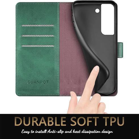 SUANPOT Leather Wallet Case for Samsung Galaxy S22 - RFID Blocking Credit Card Holder, Flip Folio Book Shockproof