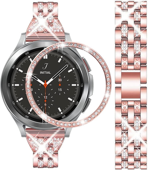 Bands Compatible with Samsung Gear Sport/Galaxy Watch 42mm, Luxury Rhinestone Diamond Steel Metal Strap with Bezel Ring