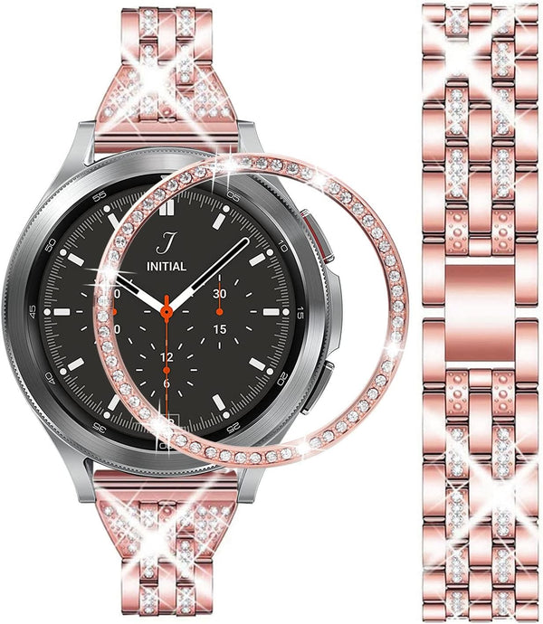 Bands Compatible with Samsung Gear Sport/Galaxy Watch 42mm, Luxury Rhinestone Diamond Steel Metal Strap with Bezel Ring