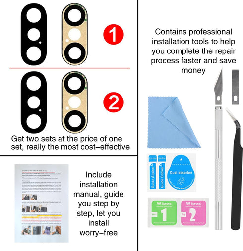 ASDAWN Back Rear Camera Lens Glass Replacement for iPhone Xs Max and Xs, with Adhesive + Repair Tool Kit