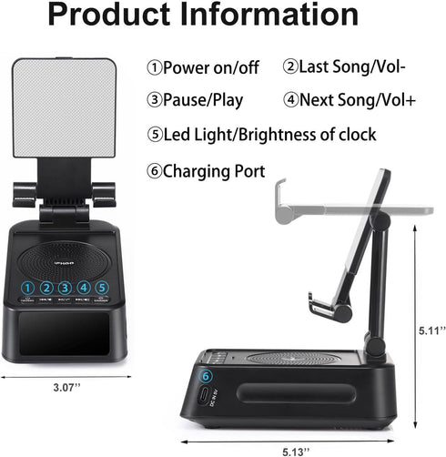 iFkoo Gifts for Men Women, Phone Stand with Bluetooth Speaker&Clock, Birthday Gifts for Him, Phone Holder with Wireless