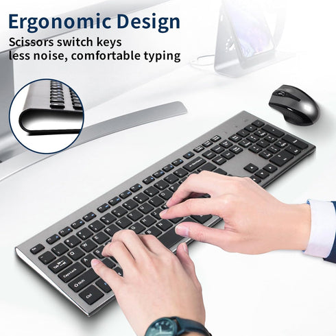 KANGRUI Wireless Keyboard and Mouse Combo - 17 inch Full Size 2.4G USB Ergonomic Slim Silent Wireless Keyboard and