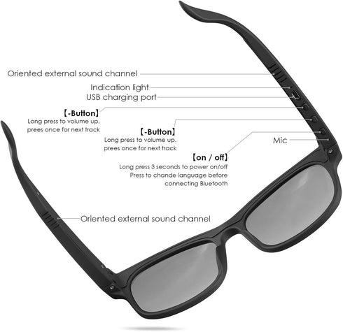 Smart Glasses Wireless Bluetooth Sunglasses with Open Ear Music & Hands-Free Calling for Men & Women