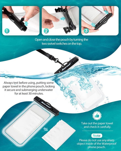 Hiearcool Waterproof Phone Pouch - 4 Pack Black & Clear, Large Dry Bag for iPhone & Travel Essentials.