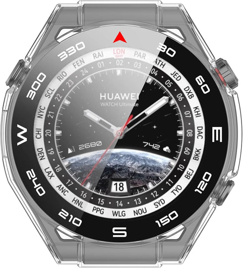 Huawei Watch Ultimate Screen Protector Case, PC+Tempered Glass Full Coverage Bumper (Clear * 3)