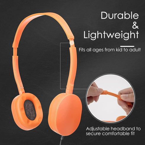 GEEKRIA 24 Pack Wired Headphones for Classroom, Adjustable On-Ear Headphones for Kids, Wholesale Children Headset