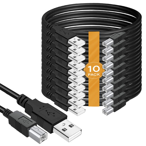 (10-Pack) USB A to B Printer Cable, High Speed Transfer Scanner Printer