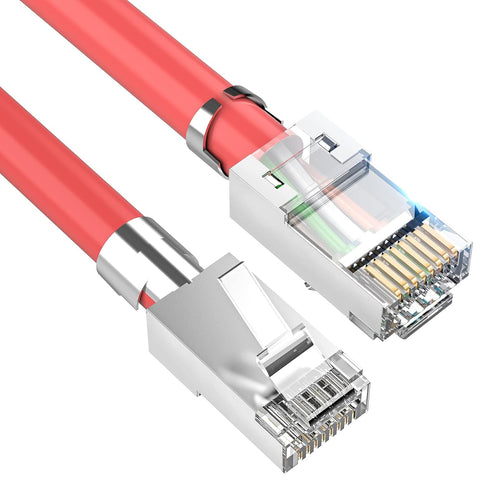 Shielded RJ45 Cat6A Cat7 Pass Through Connectors, 3 Prong 8P8C Gold Plated Modular Data Plug (30 Pack)