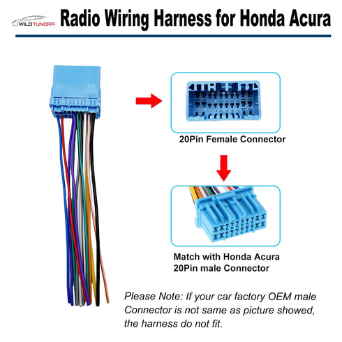 20Pin 1998-2010 1999-2008 Car Radio Wiring Harness for Honda Acura with Radio Antenna Adapter Aftermarket Car Stereo