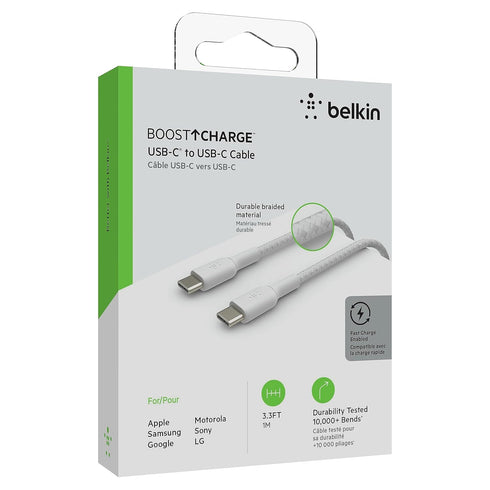 Belkin BoostCharge 1M USB-C to USB-C Cable for iPhone 15, Galaxy S23, Pixel 7, iPad Pro & More - White