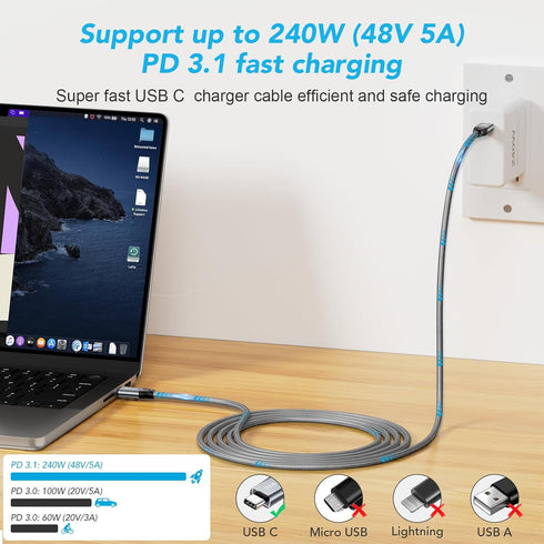 ULT-WIIQ USB C to USB C Cable Fast Charging 240W PD 3.1, 20Gbps Data Transfer for iPhone 15, Samsung