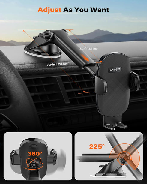 APPS2Car Car Phone Holder Mount - Dashboard/Windshield Holder for iPhone, Samsung, All Phones, Black