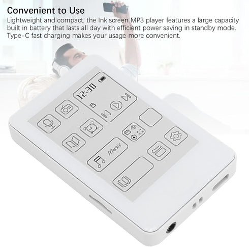 XUMIUZIY MP3 2.7in Player, HD Ink Screen Music Player, Electronic Book HiFi Sound Type C Fast Charging for Home Outdoor