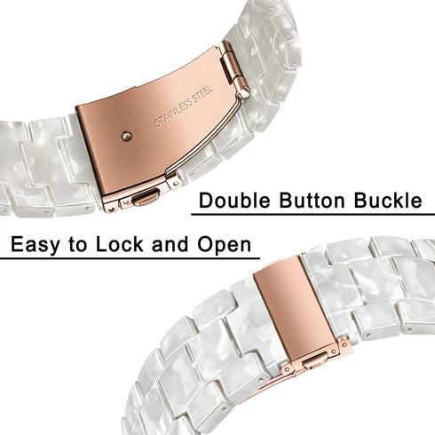 TRUMiRR Pearl Resin Watch Band for Vivomove HR/Vivoactive 6 5 3 | Rose Gold Stainless Steel Buckle Strap for Garmin