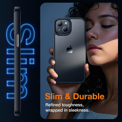 iPhone 15 Case, Shockproof Military Grade Protection, Slim Translucent Hard Back, Black, 6.1'' - Durable & Stylish.