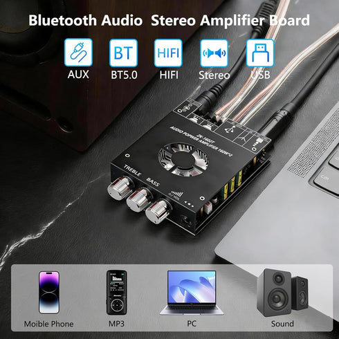 Sigllr 5.0 Board,320W 2.0 Bluetooth Audio Stereo Amplifier HiFi Channel Mini Power Amp Module with Treble & Bass