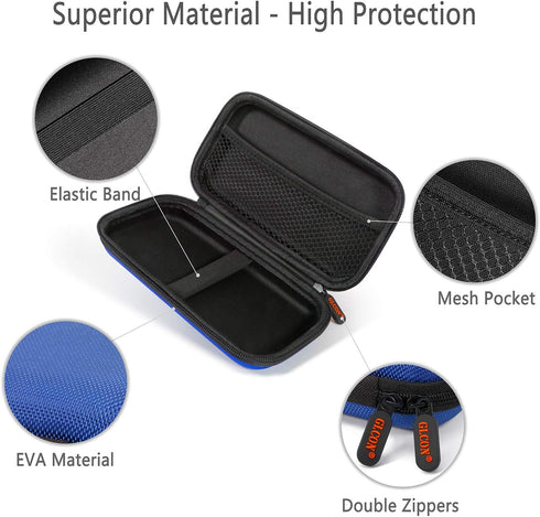 GLCON Blue Shockproof Charger Carrying Case - Small Hard Travel EVA Case for WD Seagate Toshiba Hard Drive, Power Bank