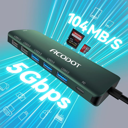 USB C Hub, Acodot 9 in 1 USB C to 4K@60HZ HDMI Multiport Adapter, Designed for MacBook Pro, Air, HP XPS
