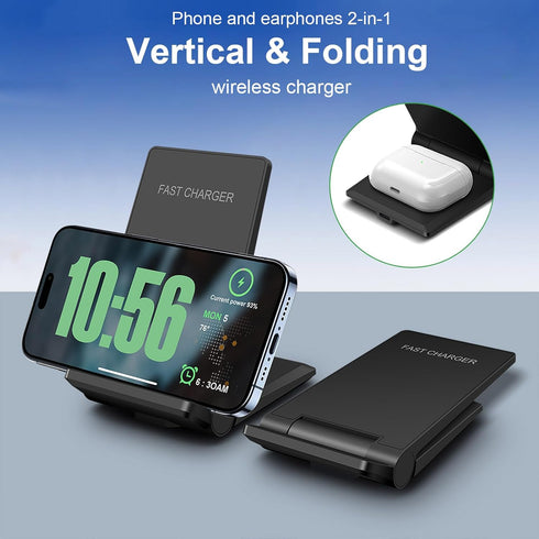 Wireless Charger, 2 in 1 Dock Stand, Foldable 20W Fast Charging for iPhone 15 Pro 14 13 12 11 Pro Max XS, AirPods,
