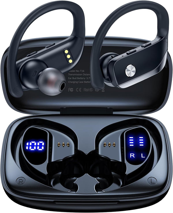 bmanl Wireless Earbuds Bluetooth Headphones, 48hrs Playback, Over-Ear Buds with LED Display, Built-in Mic for Workout