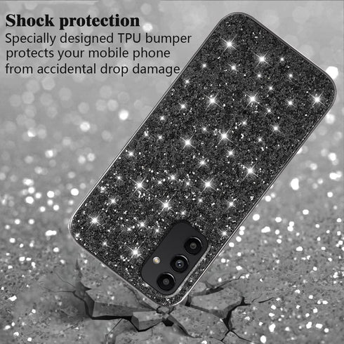 Samsung A15 Case, Glitter Shockproof Cover, Bling Sparkly TPU and PC Silicone Thin Protective for Women Girls, Black