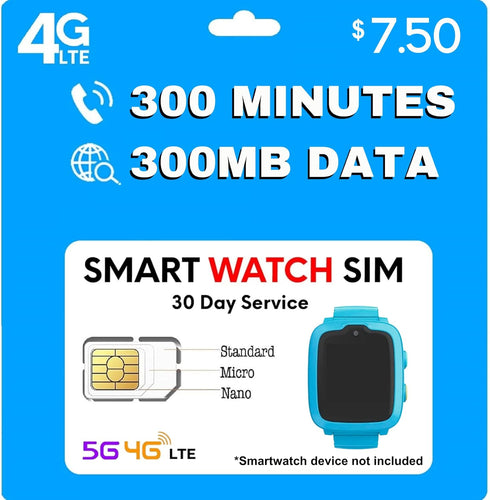 Jolt Mobile Smart Watch SIM Card GPS Tracker - $7.50 Nationwide AT&T 5G 4G LTE - 30 Day Service - Triple Cut SIM -