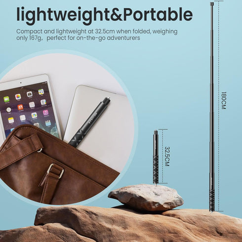VYVIYON 1.8M 360X5,Insta 360 X2 Super Long Invisible Selfie Stick, Extension Monopod Pole with Adapter Compatiblr