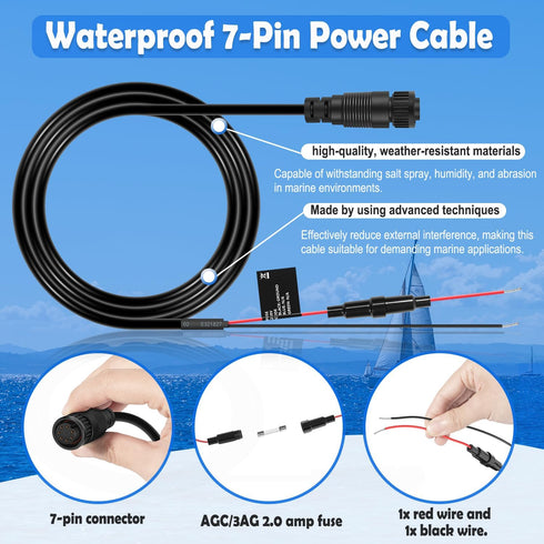 johntruck 010-10553-00 7-Pin 10 Power Cable, Power Cord Fit for Garmin GMS Network Port Expander, Waterproof/Stable