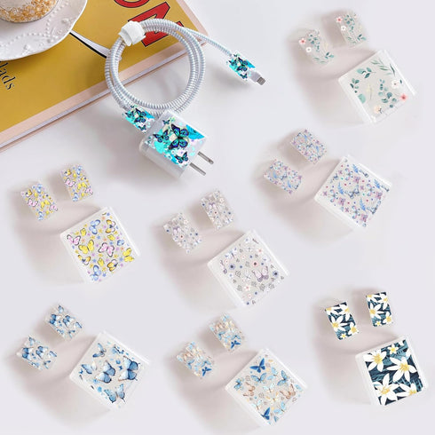 Cute Cable Protector for iPhone Charger, Violet Blue Butterfly Design, Data Cable USB Case Saver for iPhone Models