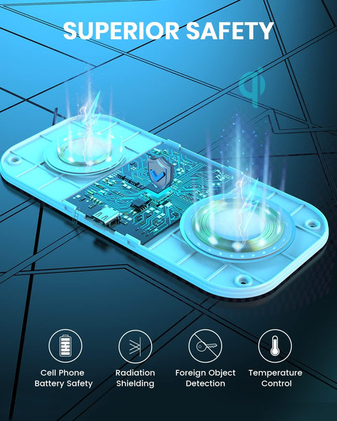 2 in 1 Wireless Charger, Wireless Charging Pad for Multiple Devices, Compatible with iPhone 14/13/12/11, AirPods