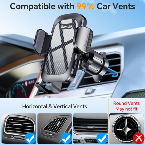Car Phone Holder Mount with 36mm Longer Metal Hook Clip, Hands-Free Phone Holder for Car Vent, Compatible with iPhone