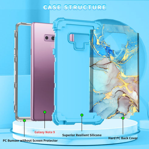 for Galaxy Note 9 Case, Marble Pattern Three Layer Heavy Duty Shockproof Hard Plastic Bumper + Soft Silicone Hybrid