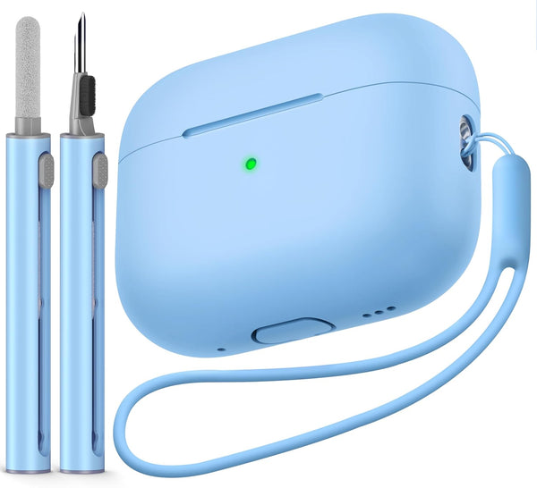 AirPods Pro 2nd Generation Case (2022/2023) with Cleaner Kit, Soft Silicone Protective Cover with Lanyard, Sky Blue