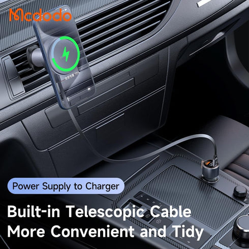 mcdodo 15W MagSafe Car Mount Charger with Type-C Extendable Cable, Wireless Magnetic Phone Holder for Automobile Vent